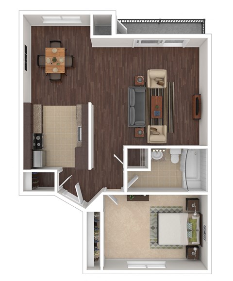 Floor plan for 1 bed, 1 bath, 785 sqft